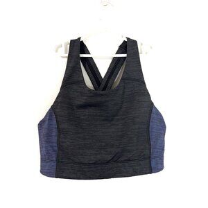 Outdoor Voices Black/Blue Crop Top NeckHigh Bra Dual Colorblock Crossover Size S